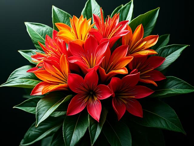 Ramo Corazón del Amazonas con flores vibrantes de color rojo, naranja y verde