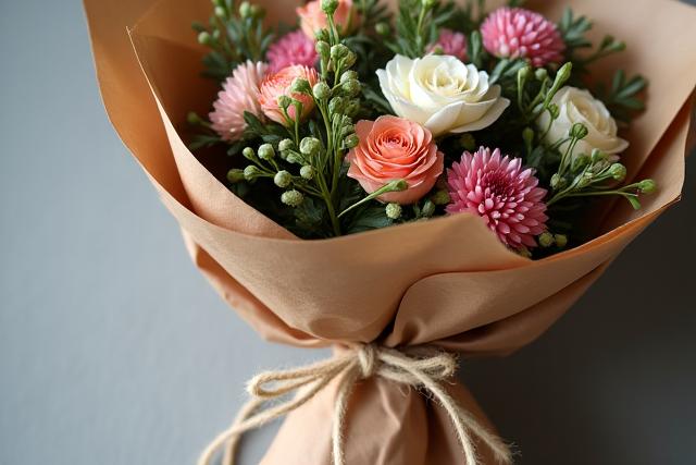 Detalle de empaque floral ecológico