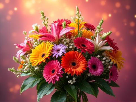 Ramo colorido y alegre de cumpleaños con gerberas y lirios